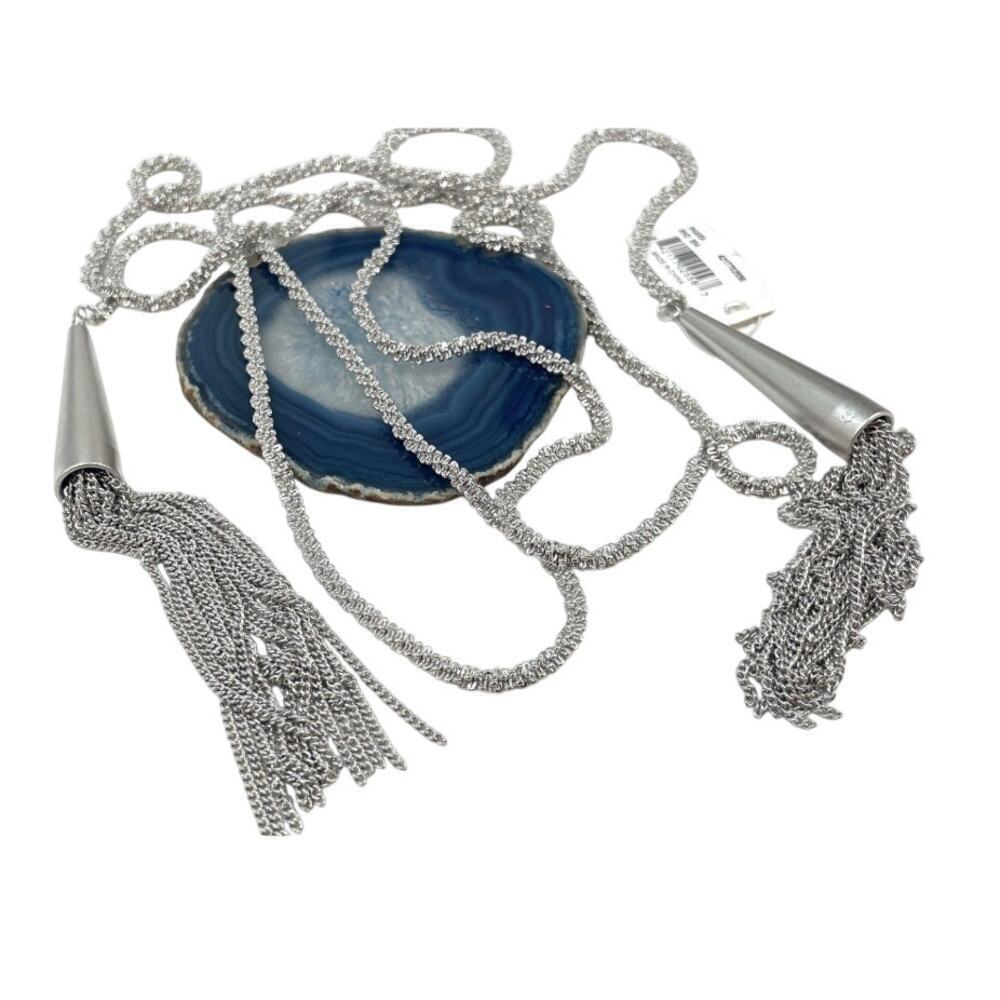 Kendra Scott Phara Fringe Necklace – Silver Wrap Style NWT Wester - Picture 3 of 5